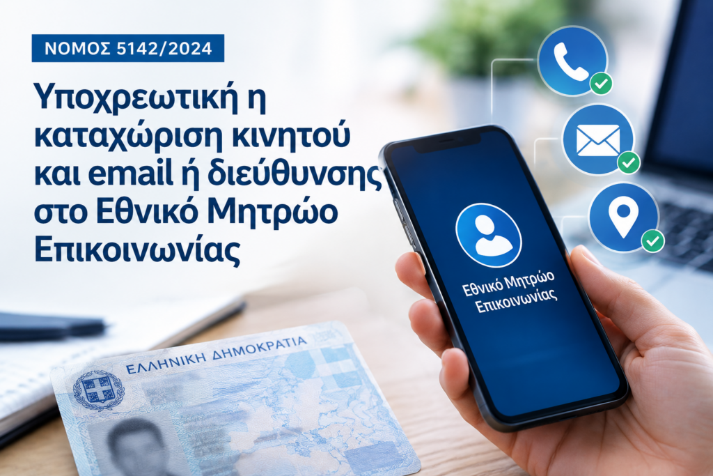 Υποχρεωτική η καταχώριση κινητού και email ή διεύθυνσης στο Εθνικό Μητρώο Επικοινωνίας